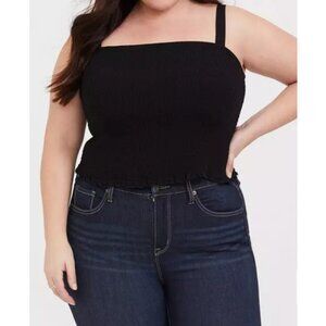 Torrid Cropped Sleeveless Top Women's 3X Black Smocked Stretchy Adjustable Strap